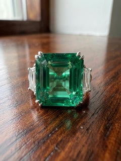 GRS 12.80 Carat Colombian Emerald Diamond Ring