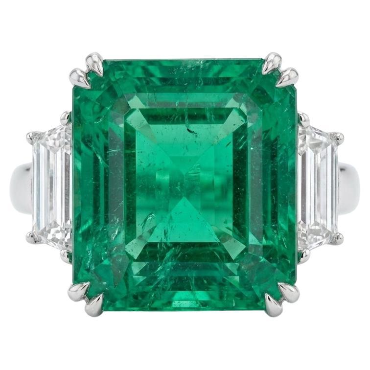 GRS 12.80 Carat Colombian Emerald Diamond Ring