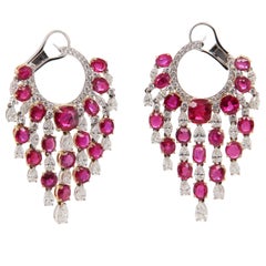 GRS 13 Carat Burmese No Heat 'Pigeon Blood' Ruby and Diamond Earring in 18K Gold