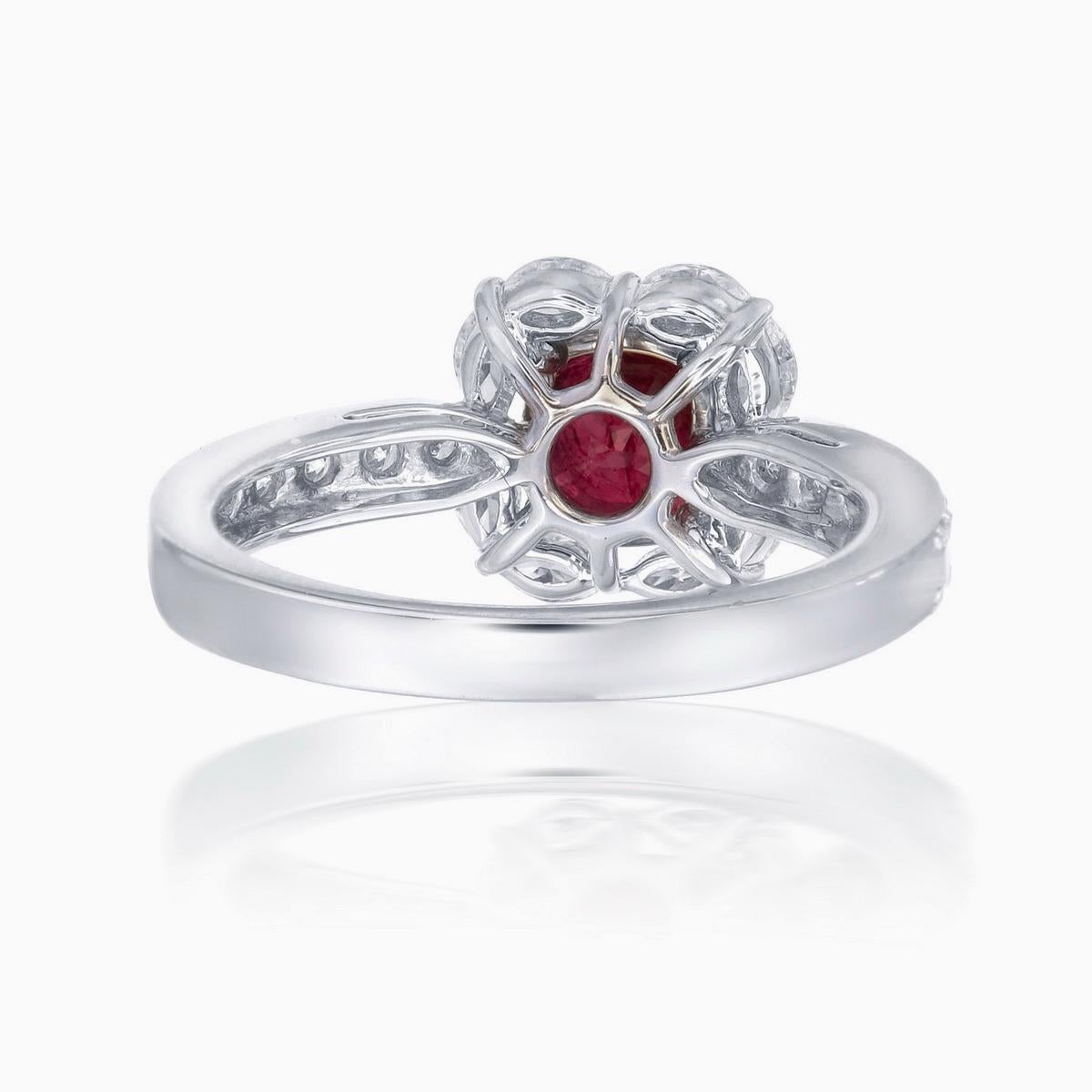 GRS 1.43 Carat Pigeon Blood Burma No Heat Ruby and Diamond Ring in 18 Karat Gold In New Condition For Sale In Bangkok, TH