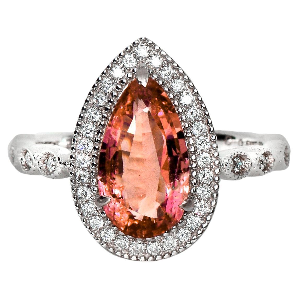 GRS 18k 2.34ct Padparadscha&Diamond Antique Art Deco Style Engagement Ring