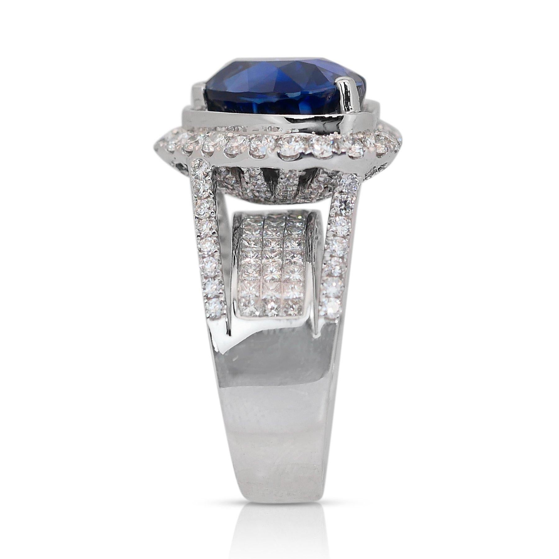GRS 18K 8.02 Ct Natural Sri Lanka Royal Blue Sapphire&Diamonds Engagement Ring in vendita 4