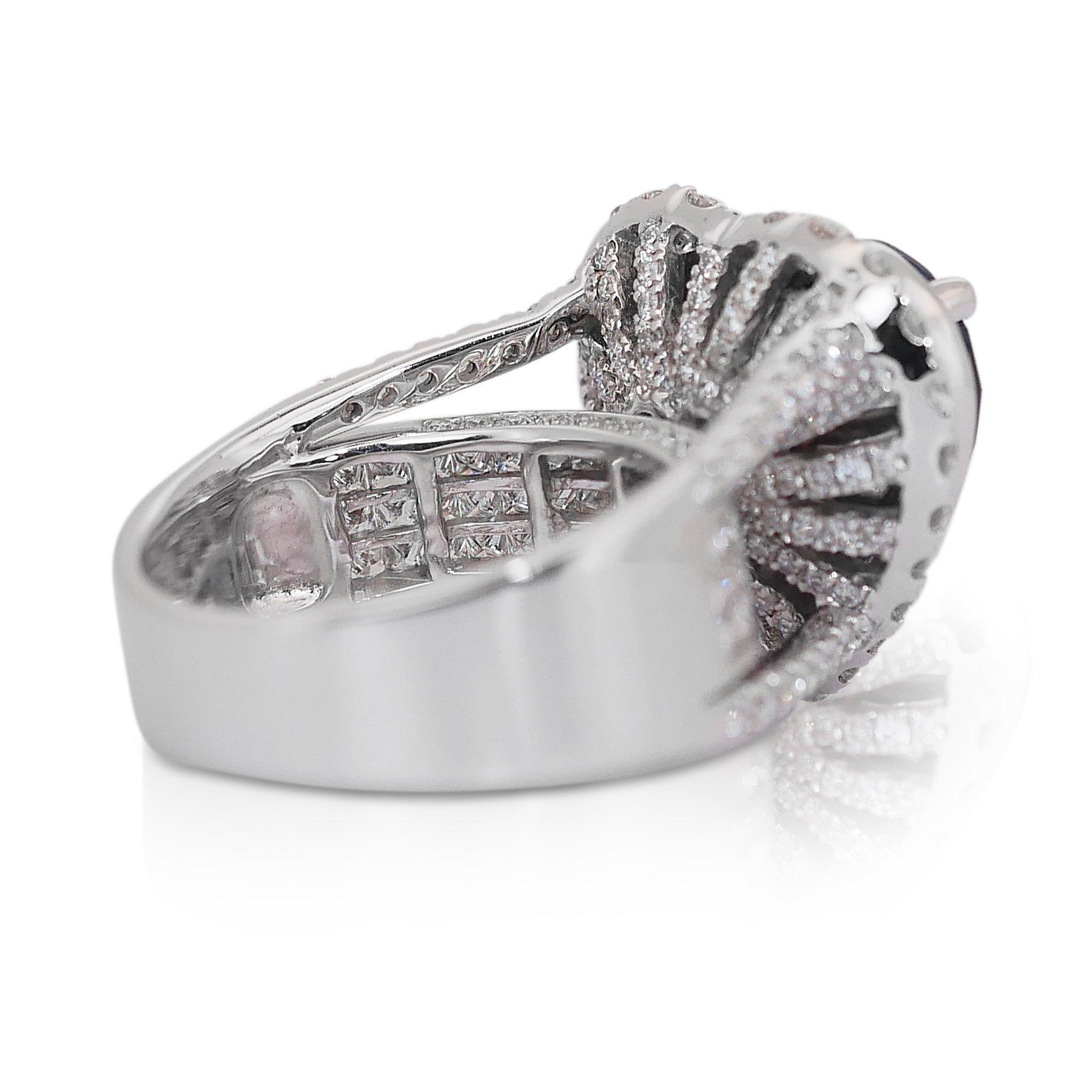 GRS 18K 8.02 Ct Natural Sri Lanka Royal Blue Sapphire&Diamonds Engagement Ring in vendita 5