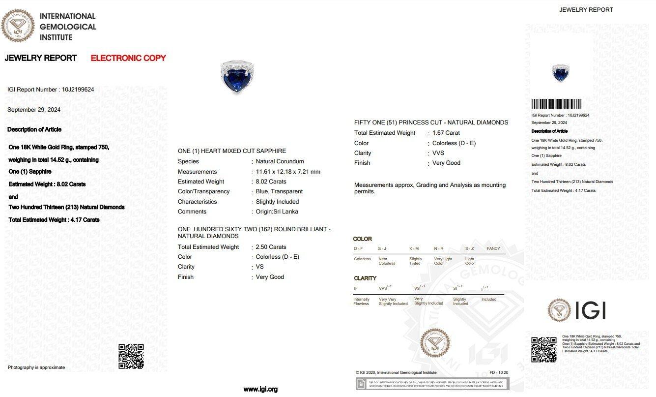 GRS 18K 8.02 Ct Natural Sri Lanka Royal Blue Sapphire&Diamonds Engagement Ring in vendita 6