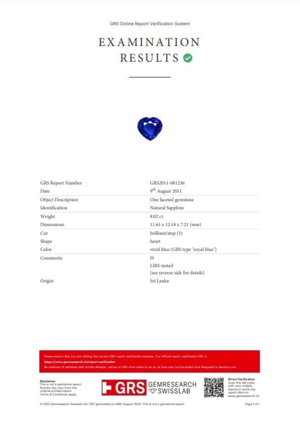 Contemporaneo GRS 18K 8.02 Ct Natural Sri Lanka Royal Blue Sapphire&Diamonds Engagement Ring in vendita