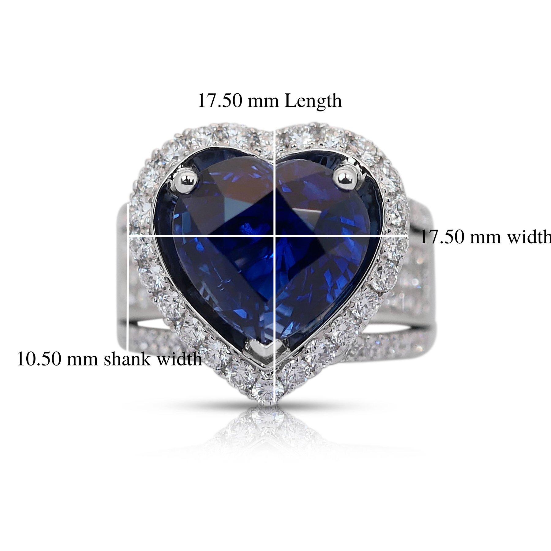Cuore GRS 18K 8.02 Ct Natural Sri Lanka Royal Blue Sapphire&Diamonds Engagement Ring in vendita