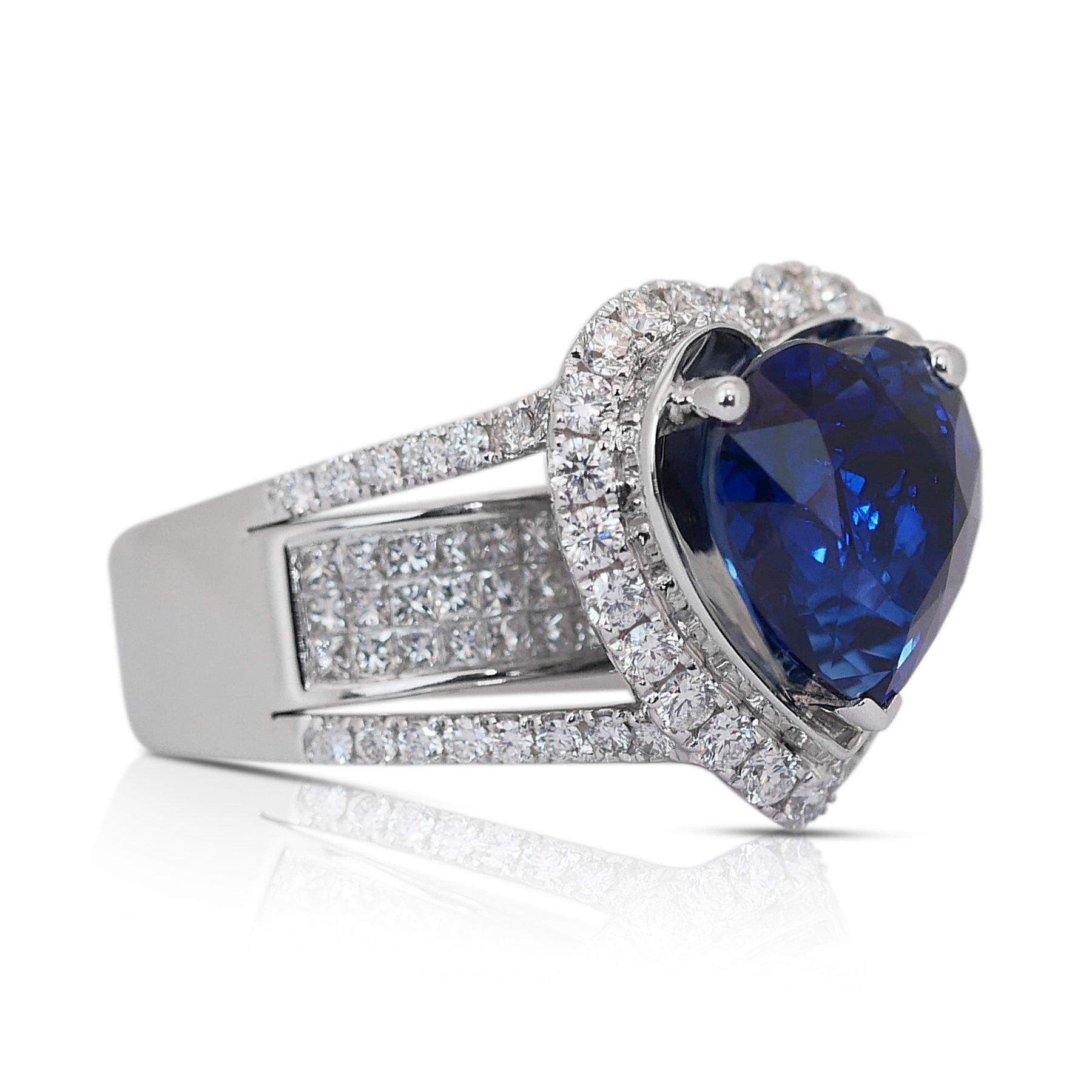 GRS 18K 8.02 Ct Natural Sri Lanka Royal Blue Sapphire&Diamonds Engagement Ring in vendita 2