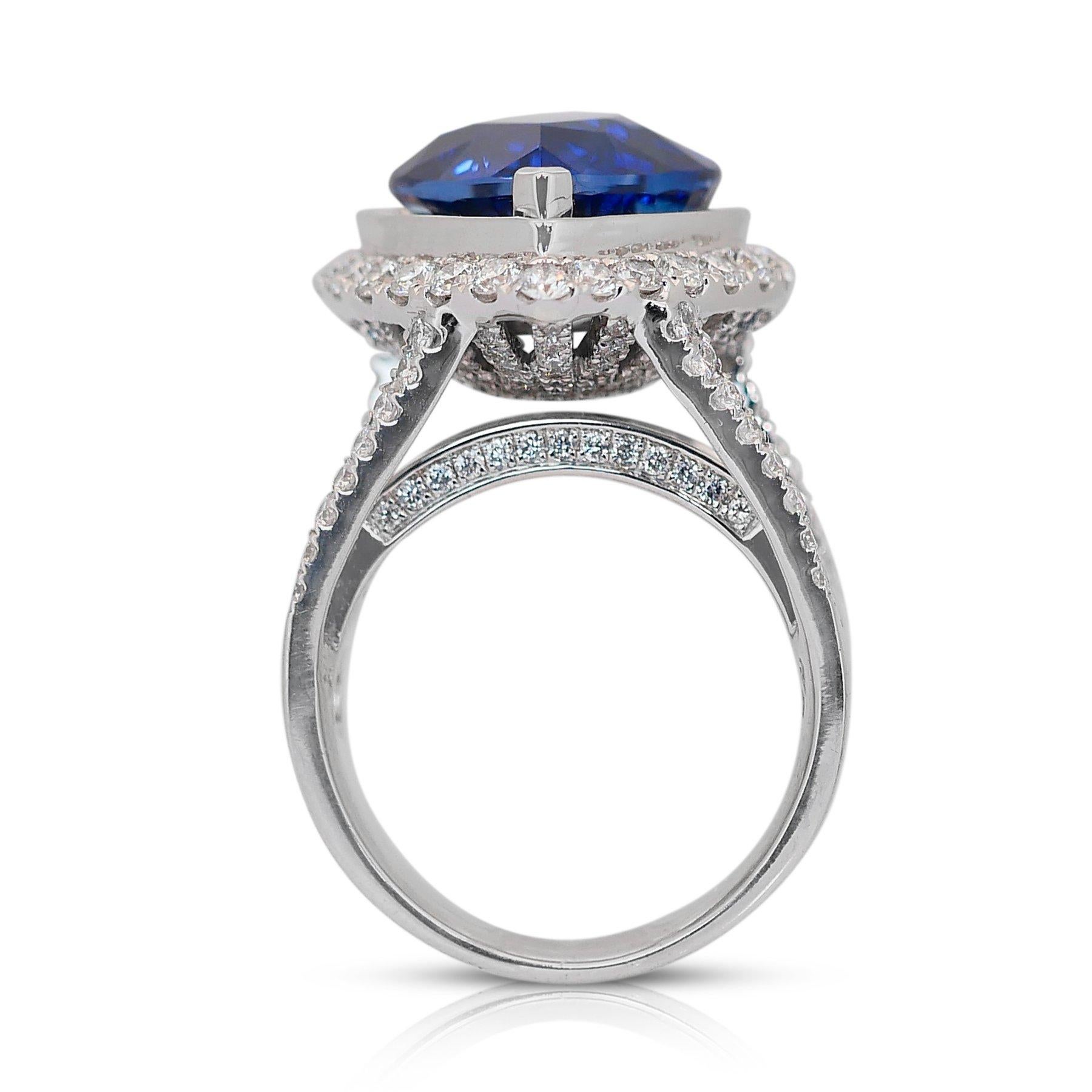 GRS 18K 8.02 Ct Natural Sri Lanka Royal Blue Sapphire&Diamonds Engagement Ring in vendita 3