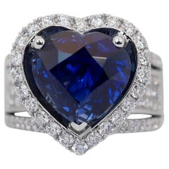 GRS 18K 8.02 Ct Natural Sri Lanka Royal Blue Sapphire&Diamonds Engagement Ring