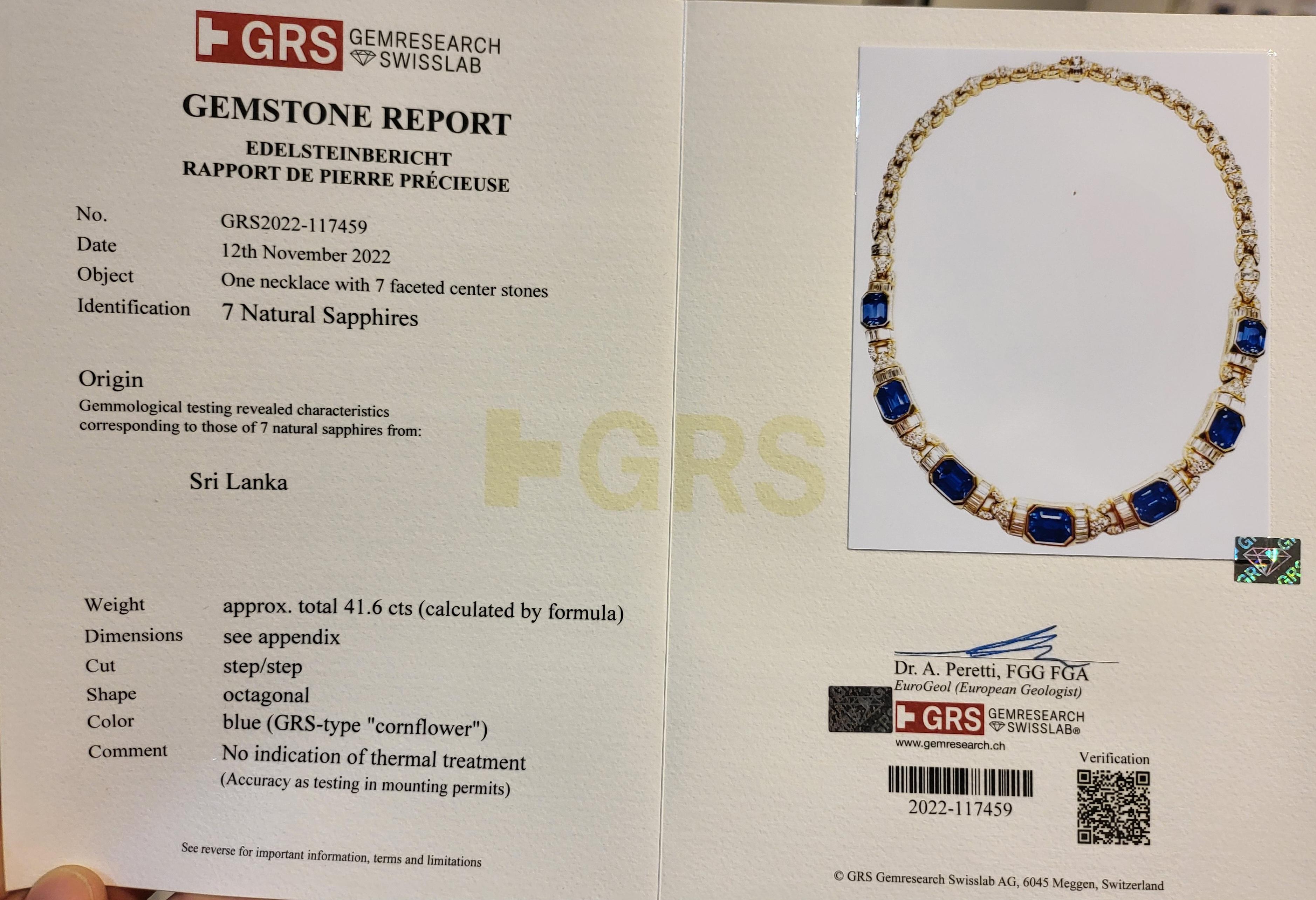 GRS 18kt Necklace 41.6 ct NH Sapphires & Diamond to His Majesty Qaboos Bin Said For Sale 9