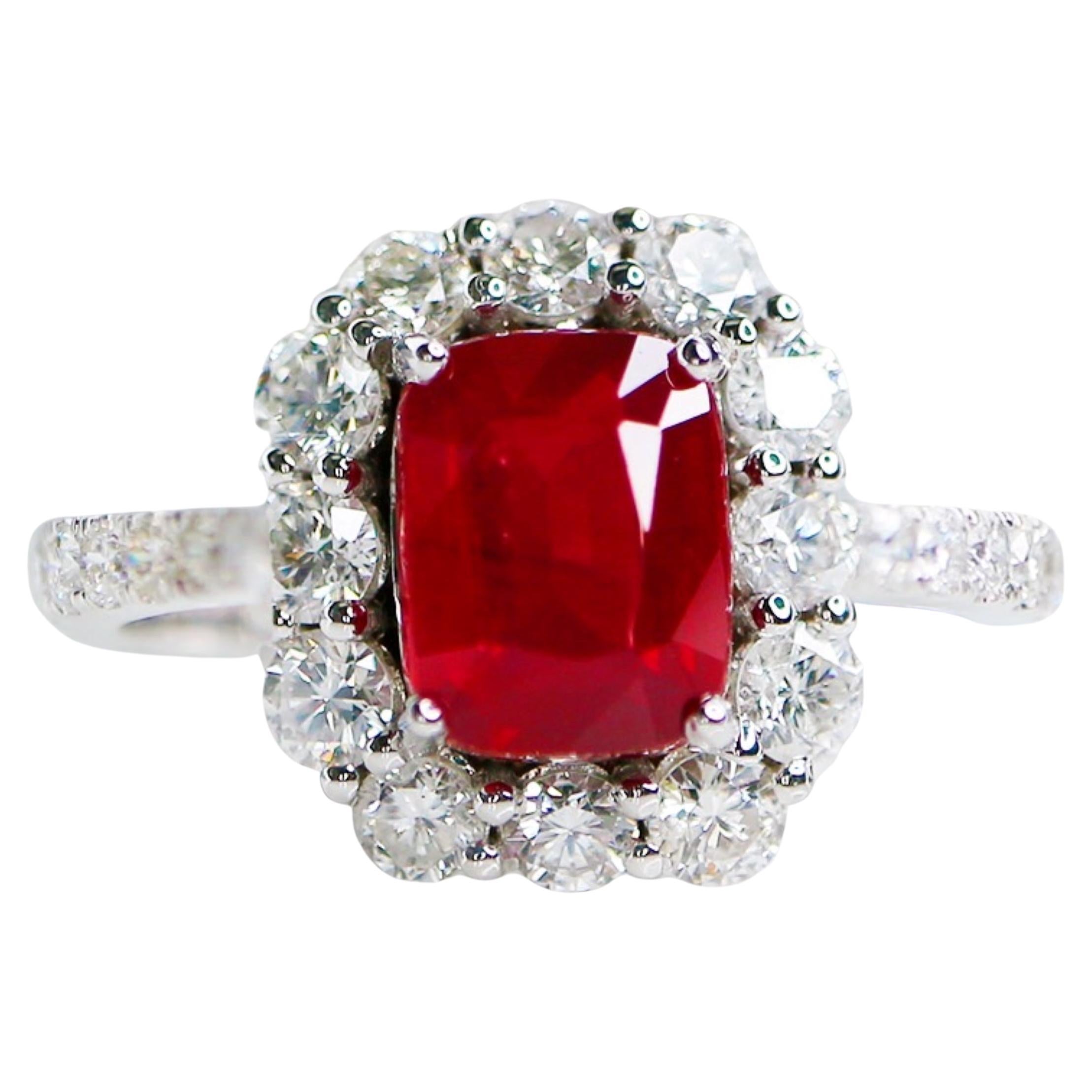 Bague de fiançailles en or blanc 18 carats, rubis sang de pigeon non chauffé GRS 2,06 carats