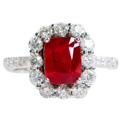 GRS 2.06 ct 18K White Gold Unheated Pigeon Blood Ruby Engagement Ring