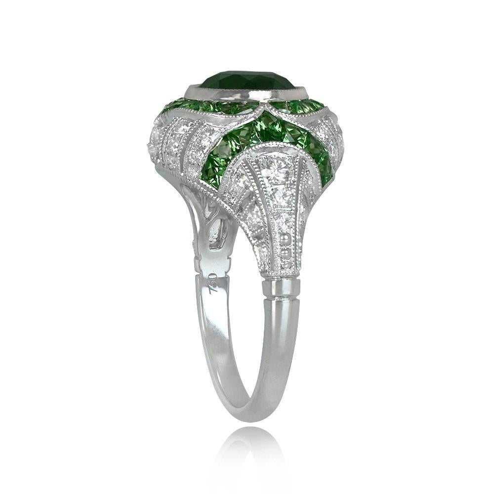 Art Deco GRS 2.07ct Round Cut Natural Dementoid Garnet Engagement Ring,  18k White Gold For Sale