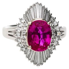 GRS 2,44 Karat Burma Vivid Pink Sapphire & Diamant Platin Ballerina Ring