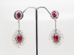GRS 3 Carat Burmese No Heat 'Pigeon Blood' Ruby and Diamond Earring in 18K Gold