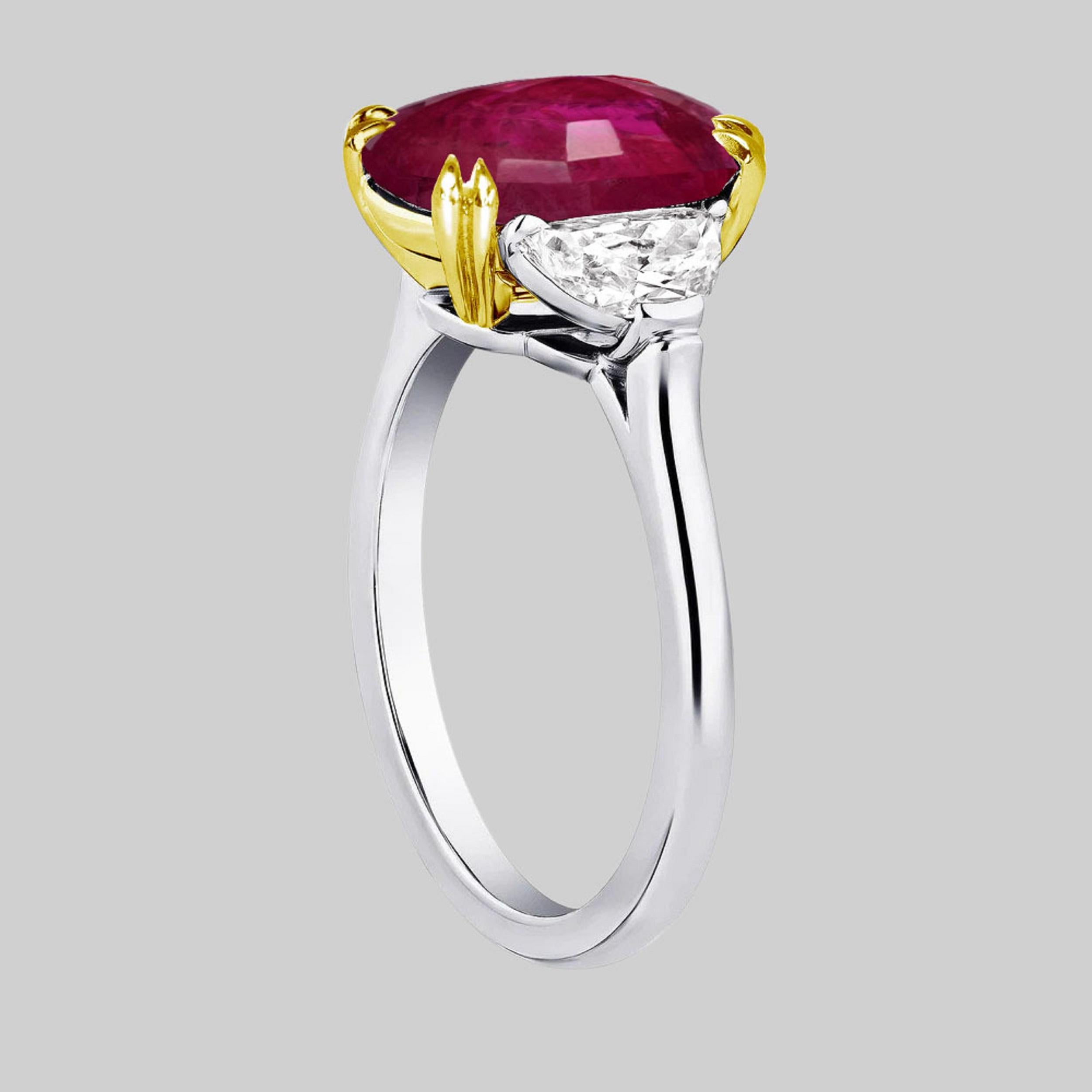 Oval Cut IGI 3 Carat No Heat Burma Ruby Diamond Ring For Sale