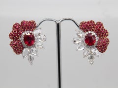 GRS 3.05 Ct Burmese No Heat 'Pigeon Blood' Ruby and Diamond Earring in 18K Gold (Boucles d'oreilles en or 18K)