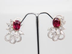 GRS 4.07 Ct Burmese 'Pigeon Blood' Ruby and Diamond Earring in 18K Gold