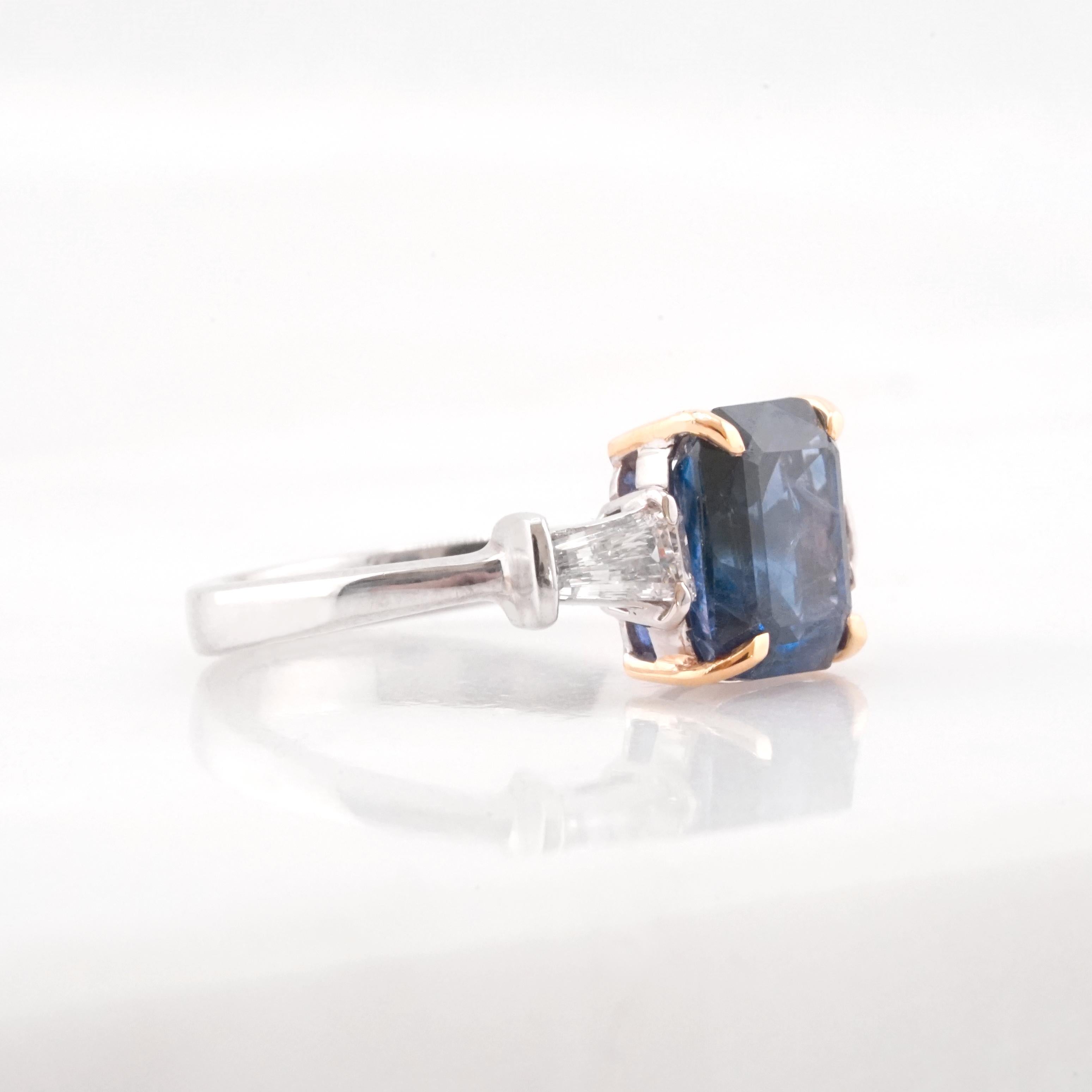 This exquisite piece is a testament to the timeless artistry of Antinori di Sanpietro. Crafted in Italy, the ring boasts a majestic sapphire, weighing 4.23 carats, at its center. 

The sapphire, a gem of arresting blue, is certified by the GRS,