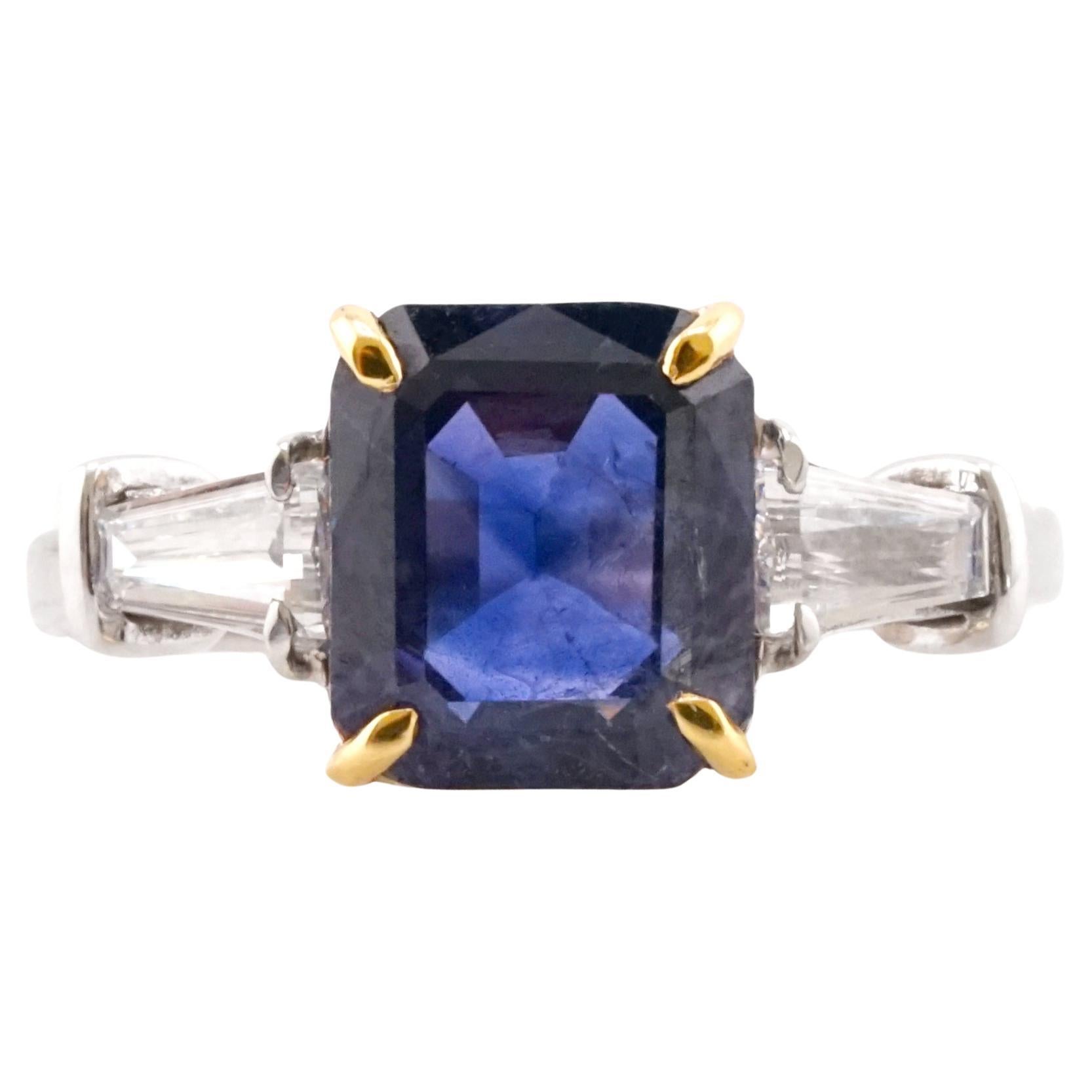 GRS 4.23 Carat Unheated Sapphire 18K white and Yellow Gold Ring