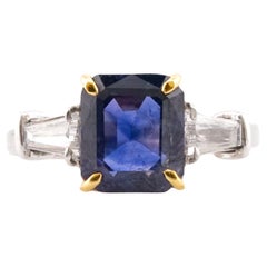 GRS 4.23 Carat Unheated Sapphire 18K white and Yellow Gold Ring