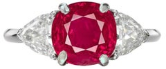 GRS 4.98 Carat Cushion BURMA Myanmar NO HEAT Ruby Diamond Ring