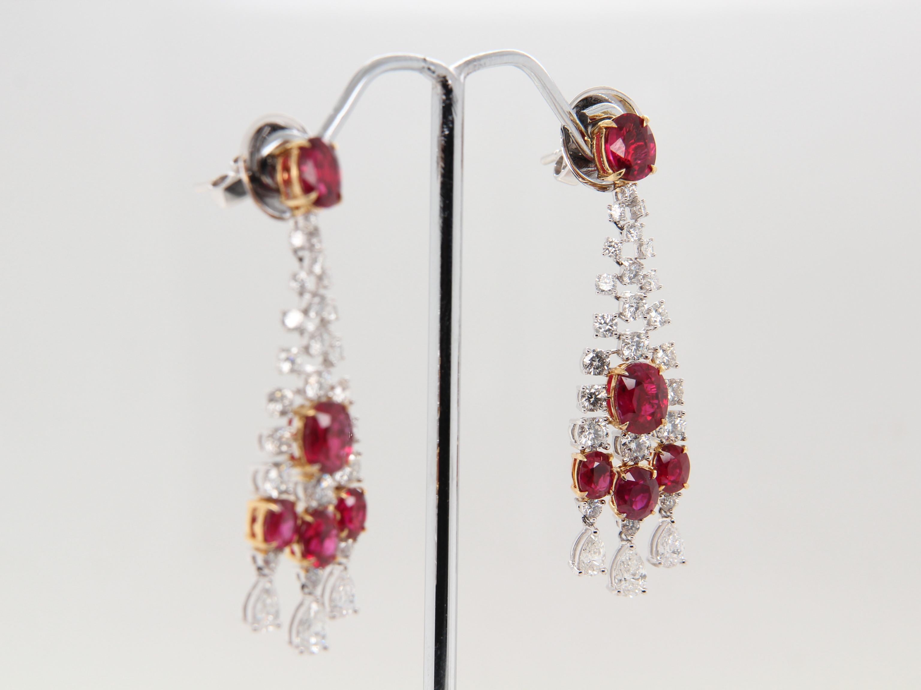 GRS 5 Ct Burmese No Heat 'Pigeon Blood' Ruby and Diamond Earring in 18K Gold In New Condition In Bangkok, TH