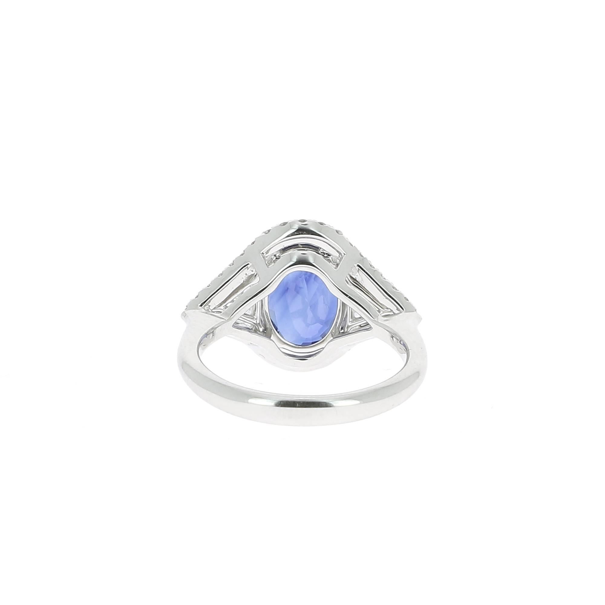 Contemporary  5.07 Carat No Heated Blue Sapphire Cocktail Ring Set Trillion Cut White Diamond