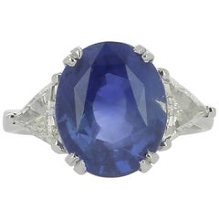GRS 6.81 Carat Oval Cornflower Natural Blue No Heated Sri Lanka Sapphire Ring