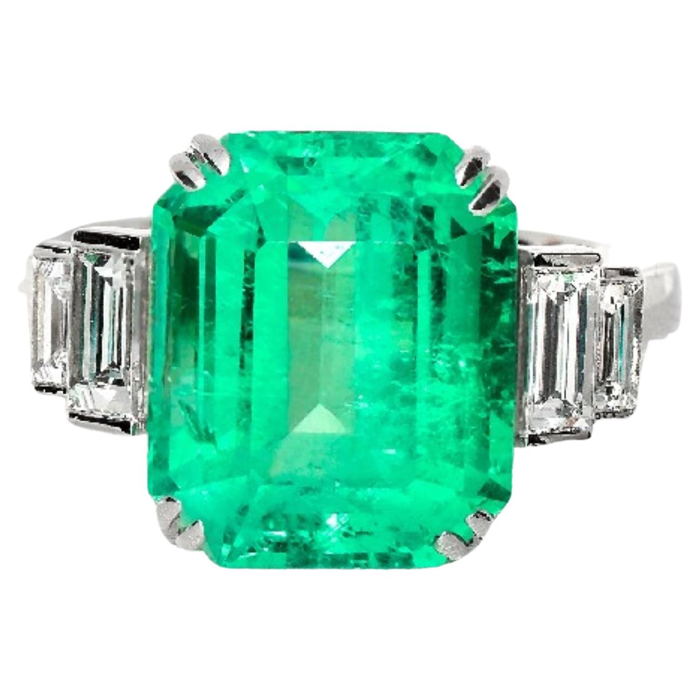 GRS Anillo de compromiso de oro blanco de 18 quilates de 7,34 quilates con esmeralda natural de Colombia y diamante