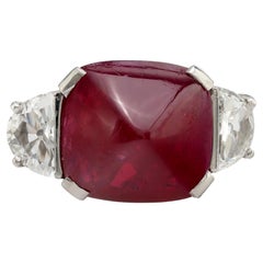 GRS 9.48 carat Burma no heat cabochon ruby diamond platinum ring