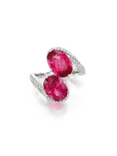 GRS & AIGS Certified Pinkish-Red Spinel and Diamond Crossover Ring