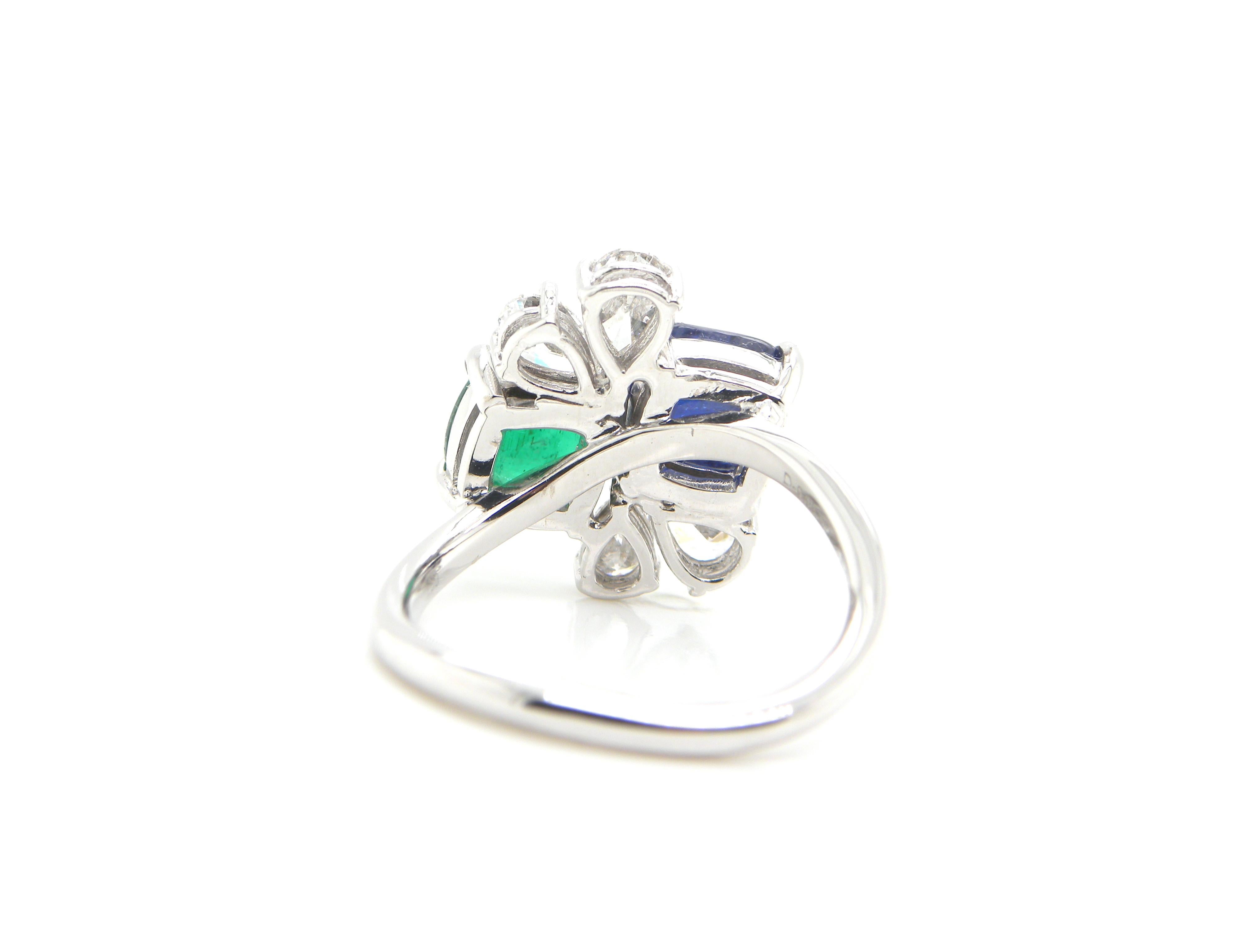GRS and GIA Certified Sapphire and Emerald Sugarloaf White Diamond Gold Ring 1