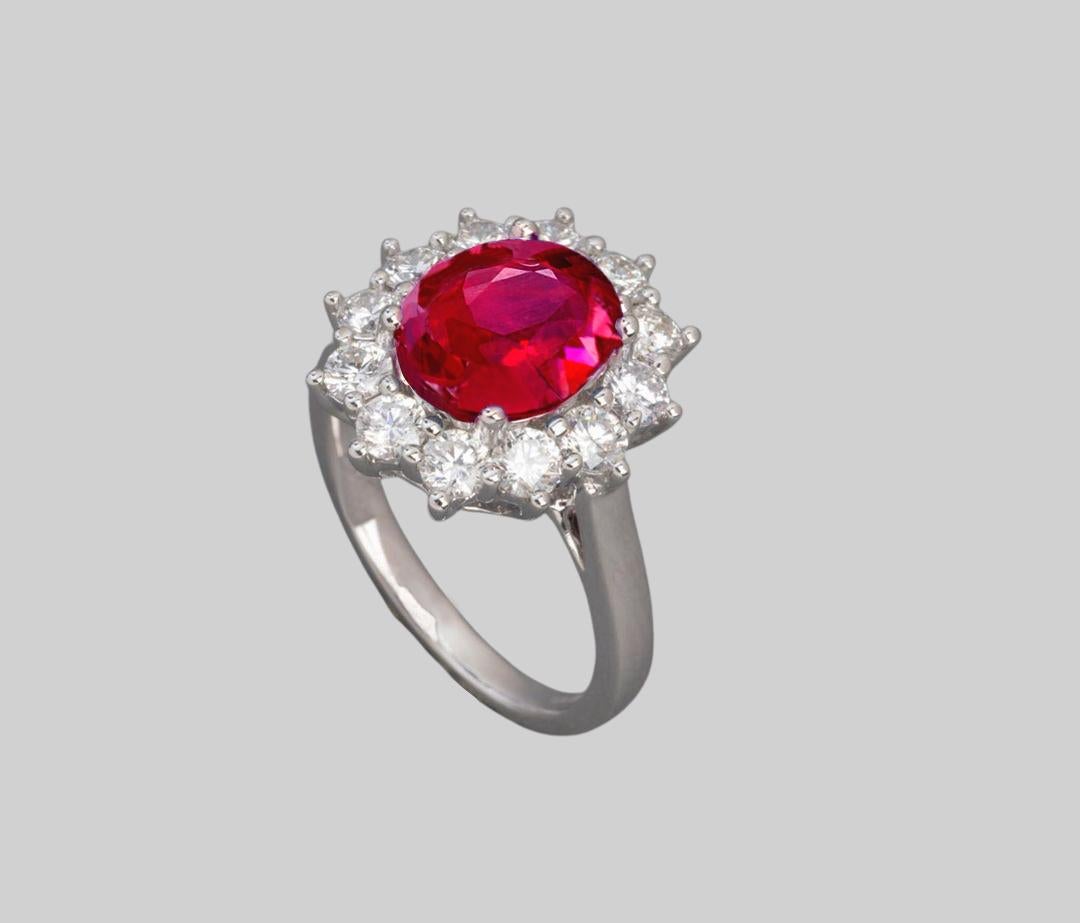 GRS Switzerland Burma Certified 4.57 Carat Oval Ruby Diamond Platinum Ring