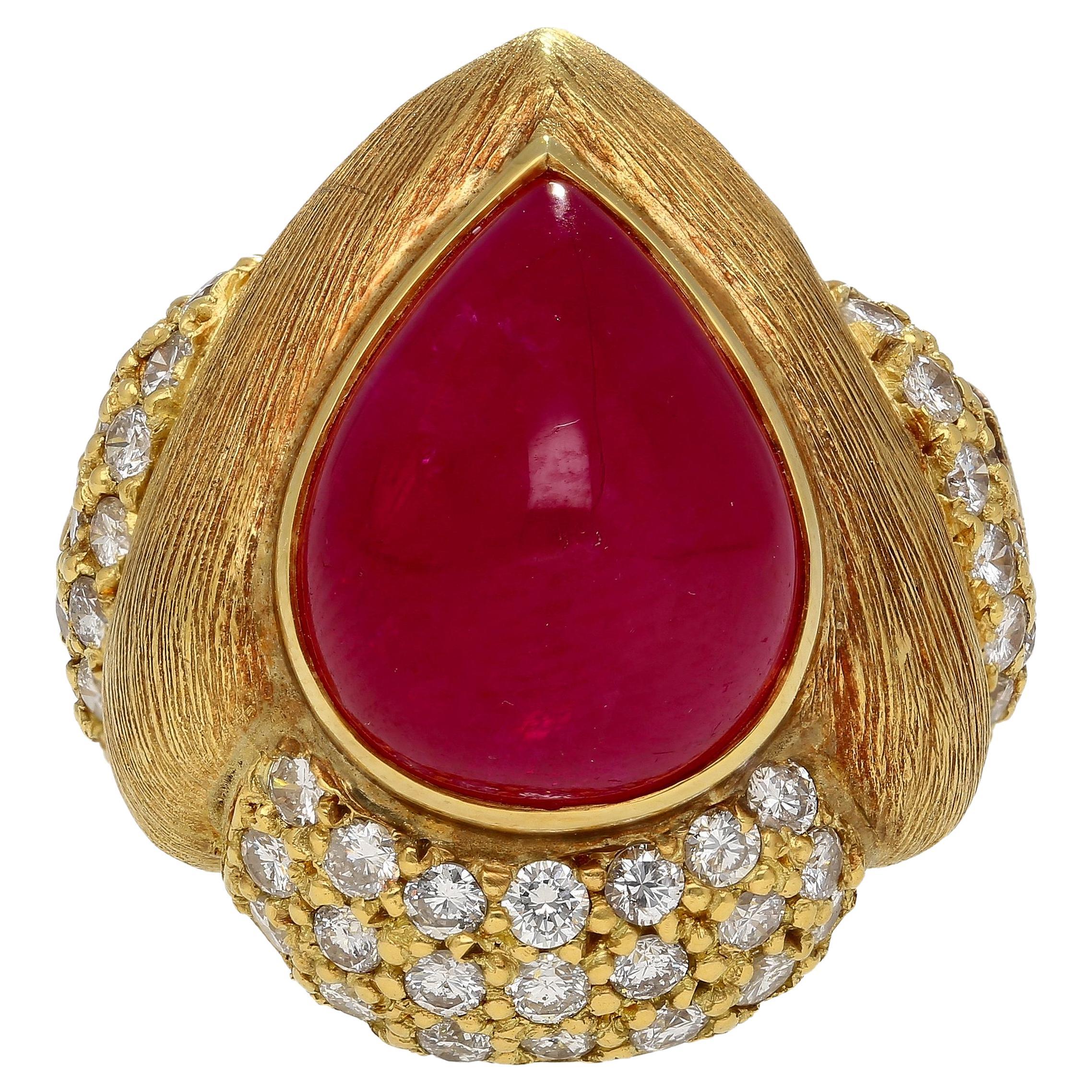 GRS Cert. 13.86 Carat No Heat Ruby Eiseman Signed Vintage Ring