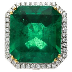 GRS Cert. 17.73 Carat Minor Oil Colombian Emerald Ring