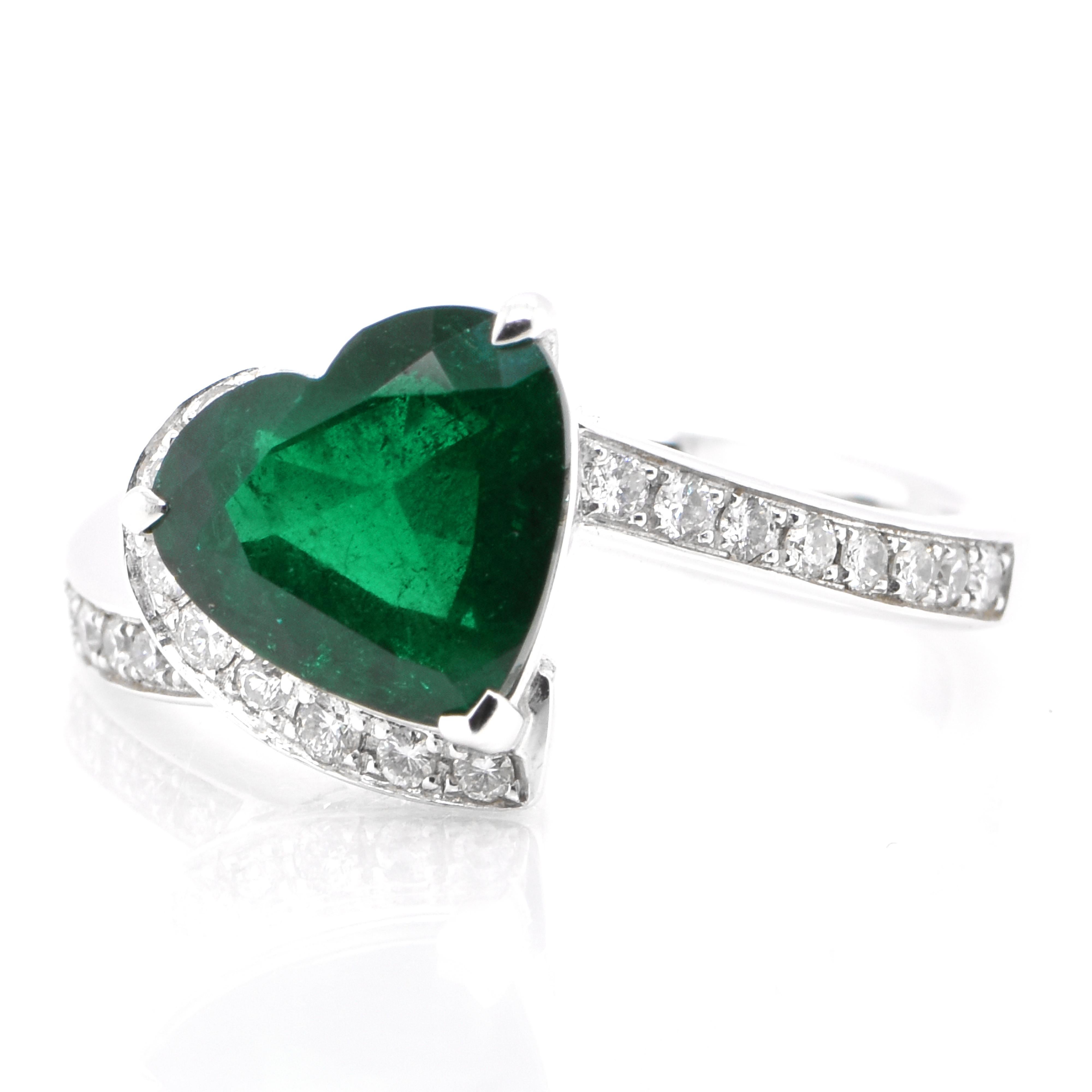 A stunning ring featuring a GRS Certified 2.29 Carat Natural Vivid Green, Insignificantly Treated Emerald and 0.33 Carats of Diamond Accents set in Platinum. People have admired emerald’s green for thousands of years. Emeralds have always been