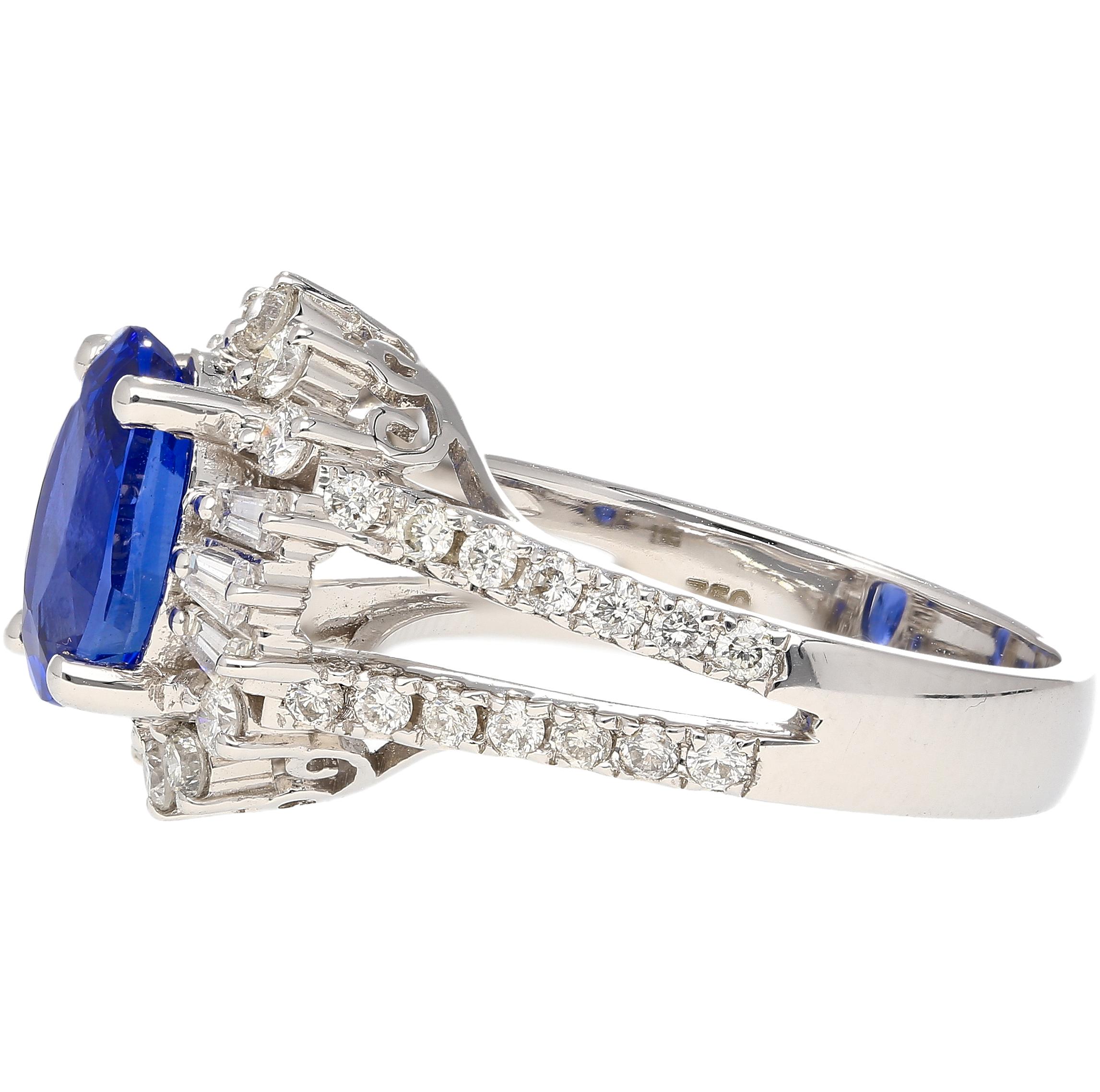 Bague à tige fendue avec saphir bleu ovale non chauffé de 2,5 carats certifié GRS en vente 4