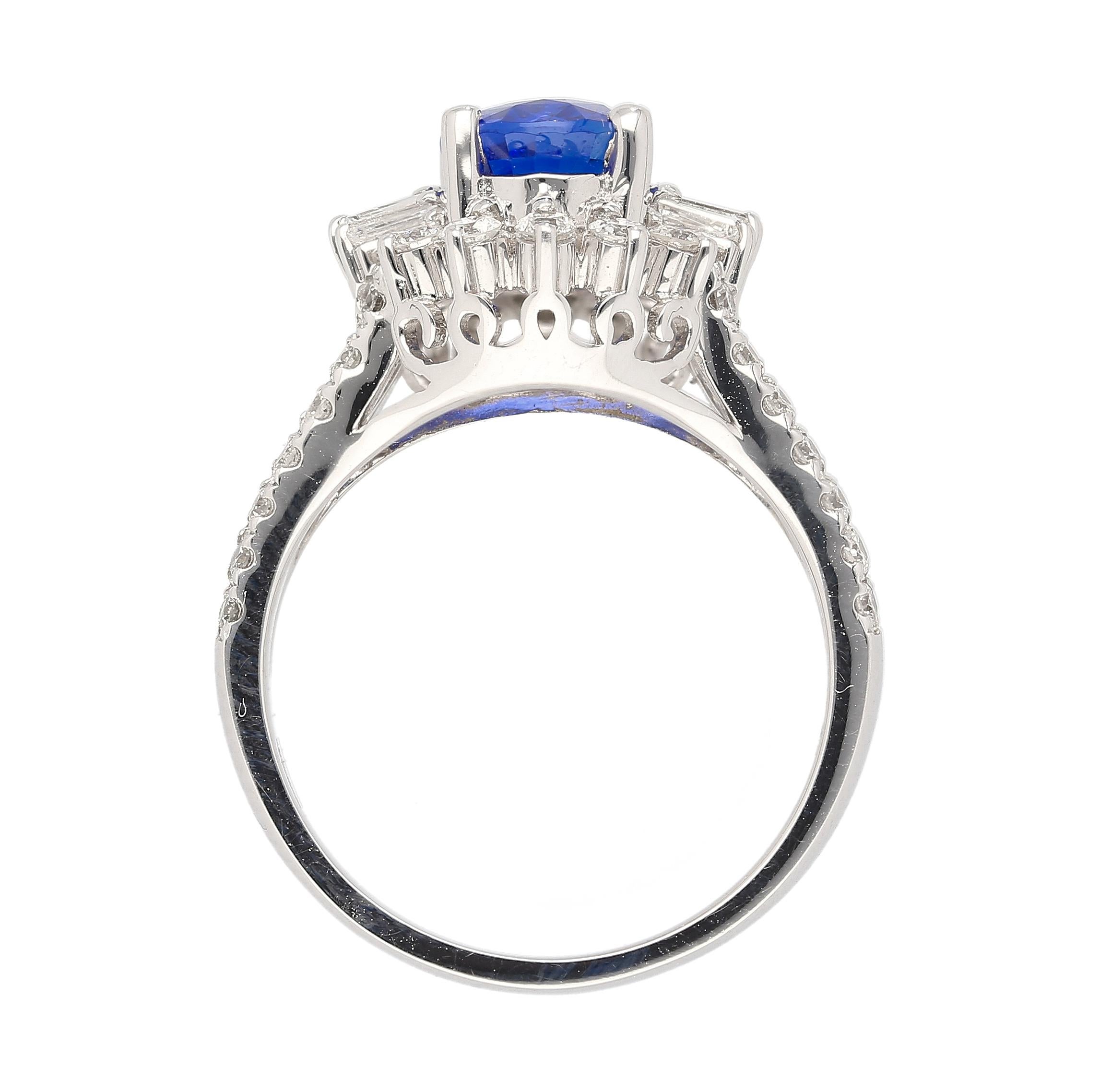 Bague à tige fendue avec saphir bleu ovale non chauffé de 2,5 carats certifié GRS en vente 5