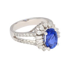GRS Cert. 2.5 Carat Oval No Heat Blue Sapphire & Diamond Split Shank Ring