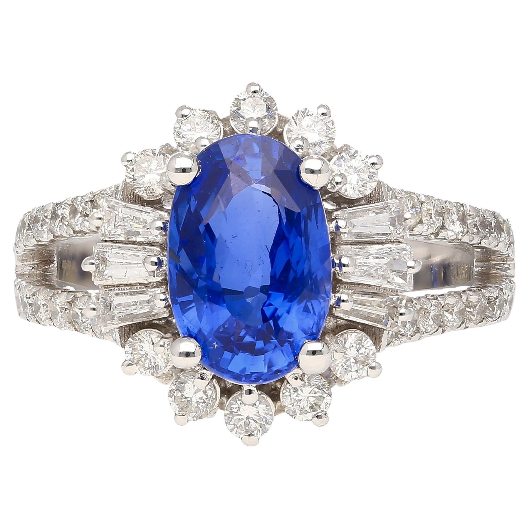 GRS Cert. 2.5 Carat Oval No Heat Blue Sapphire & Diamond Split Shank Ring