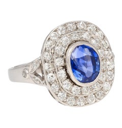 GRS Cert 2.56ct No Heat Kashmir Blue Sapphire in Platinum Diamond Halo Ring