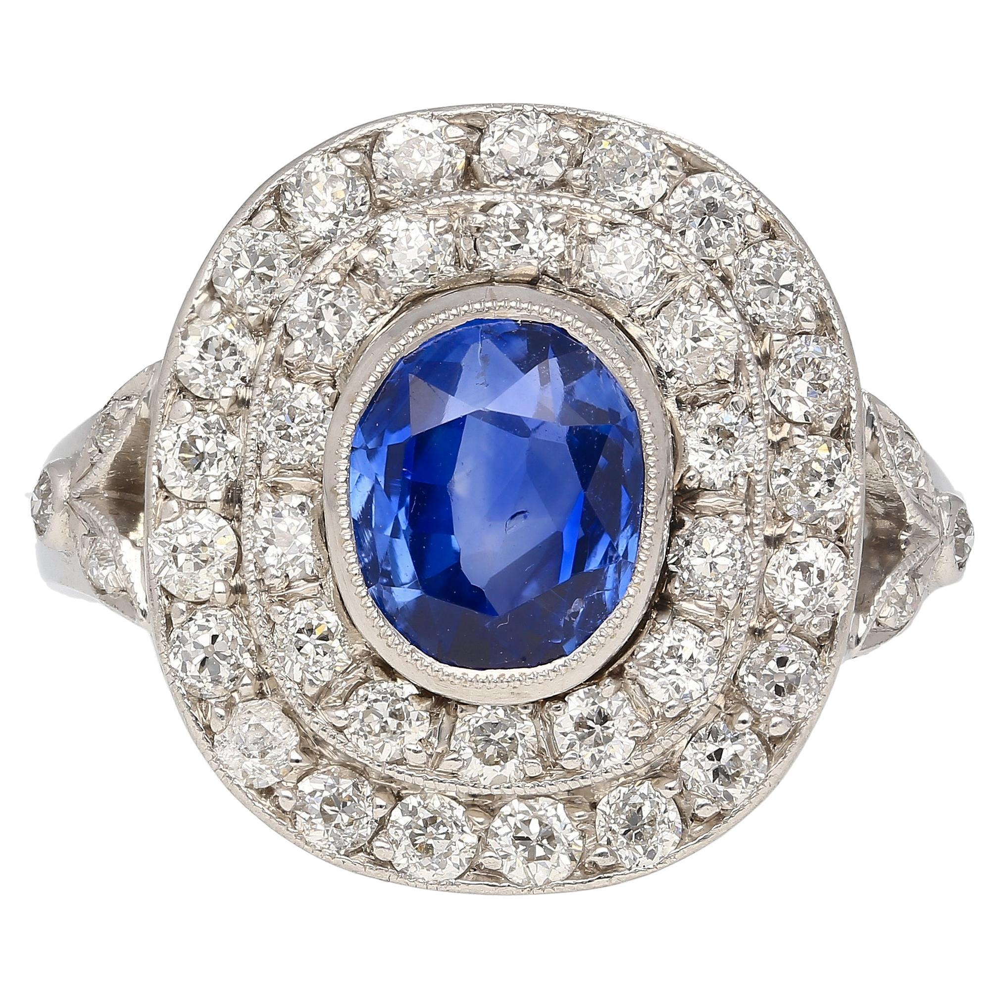 GRS Cert 2.56ct No Heat Kashmir Blue Sapphire in Platinum Diamond Halo Ring For Sale