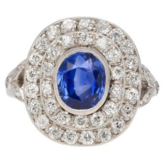 Used GRS Cert 2.56ct No Heat Kashmir Blue Sapphire in Platinum Diamond Halo Ring