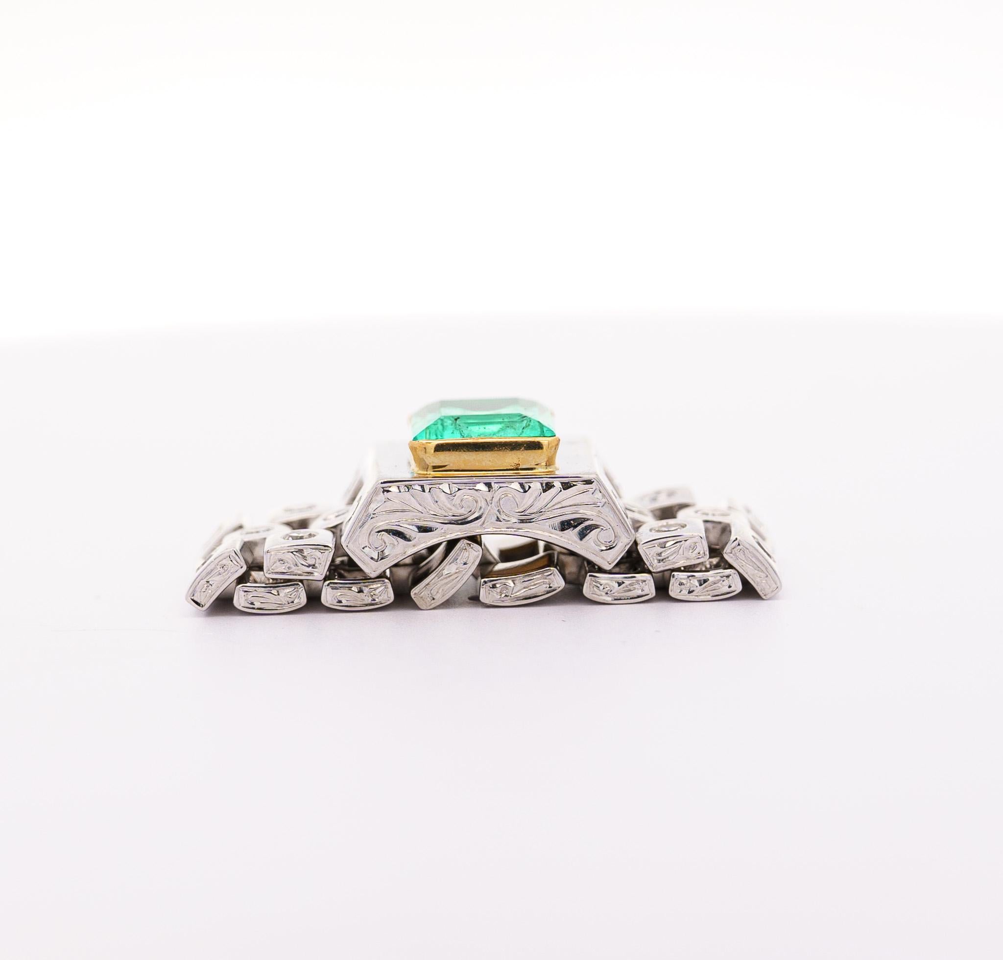 GRS Cert. 3.43 Carat Colombian Emerald Mens Platinum Carved Link Ring 4