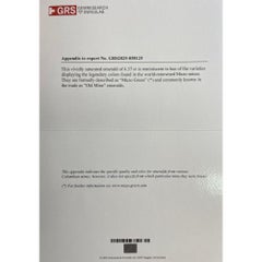 GRS Cert. 4.37 Carat Vivid Green Muzo Colombian Emerald Diamond 3 Stone Ring