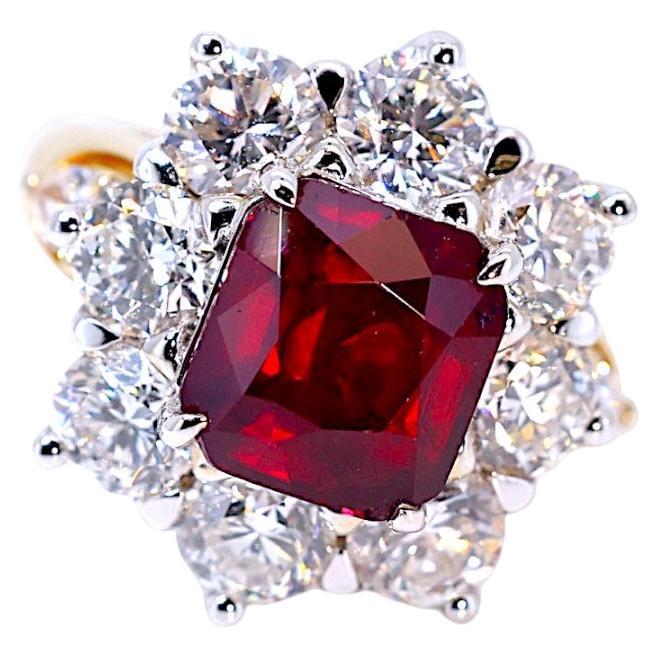 GRS Cert. NO HEAT “Pigeon Blood” 5.06ct Ruby Ring with Diamonds