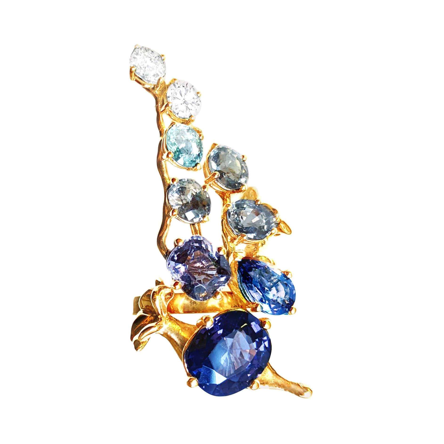 No Heat Royal Blue Sapphire 18 Karat Rose Gold Engagement Cluster Ring
