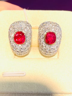 GRS Cert Nr. beheizt Rubin Burma Taubenblut 2.09Ct Paar Ohrringe 18K Gold