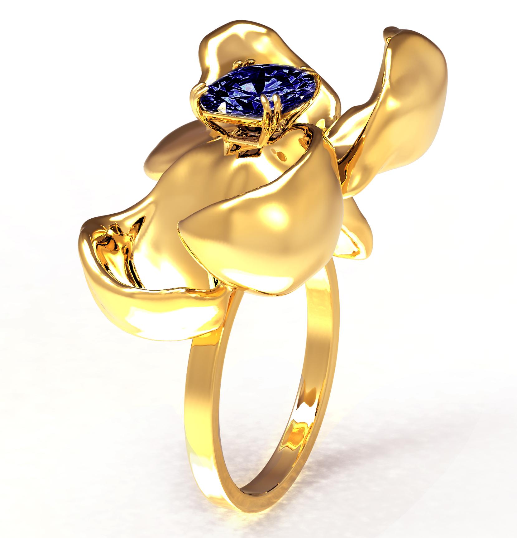 GRS Certified Vivid No Heat Sapphire Engagement Ring in Eighteen Karat Gold For Sale 2